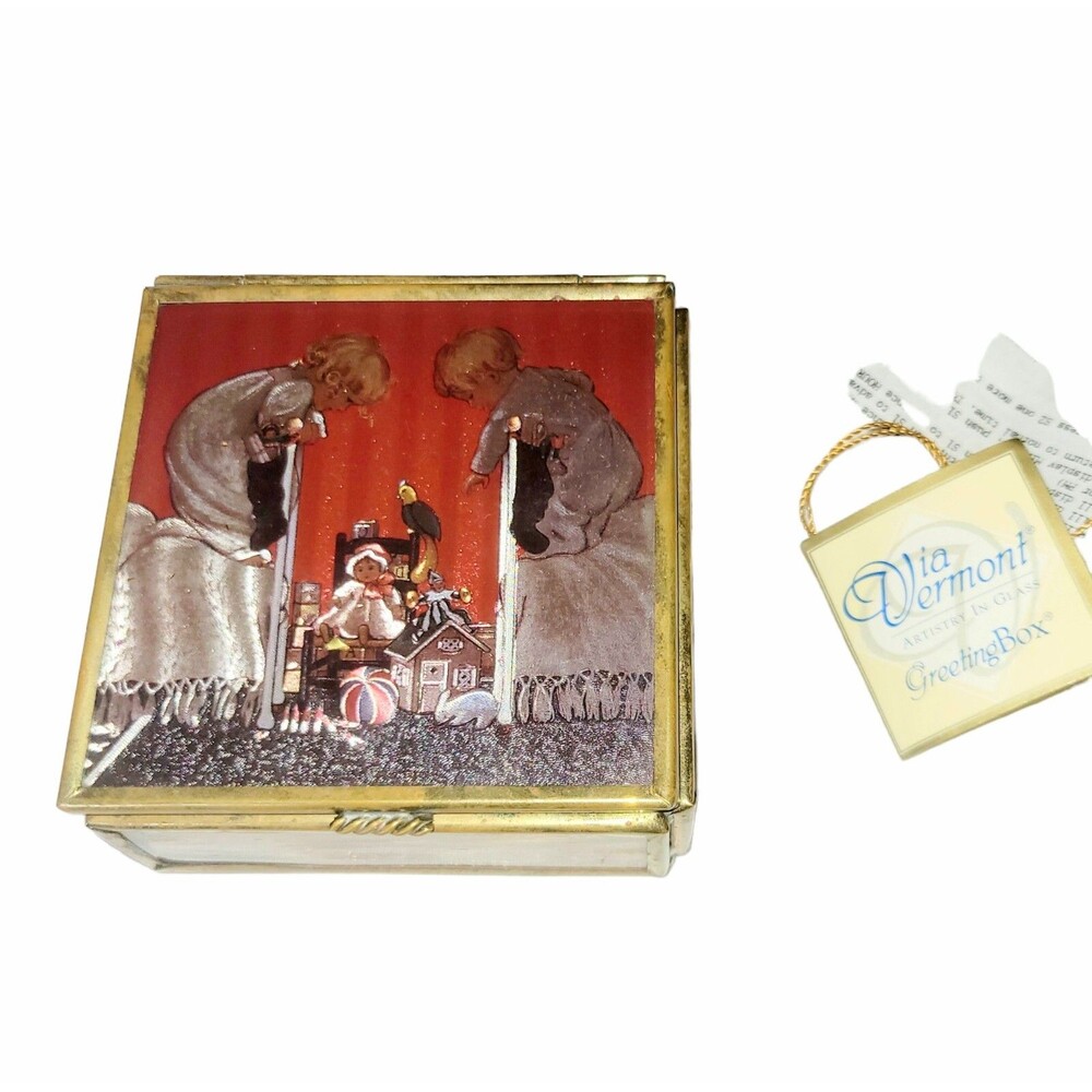 Enesco Foil Top Stained Glass Brass Hinged Trinket Box Children Toys Via Vermont